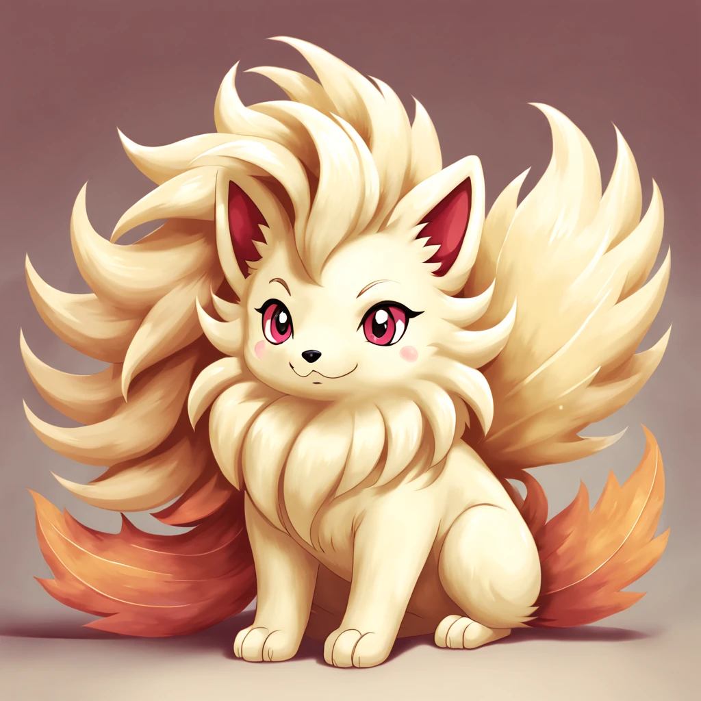 Ninetales super fluffy, in kawaii art style