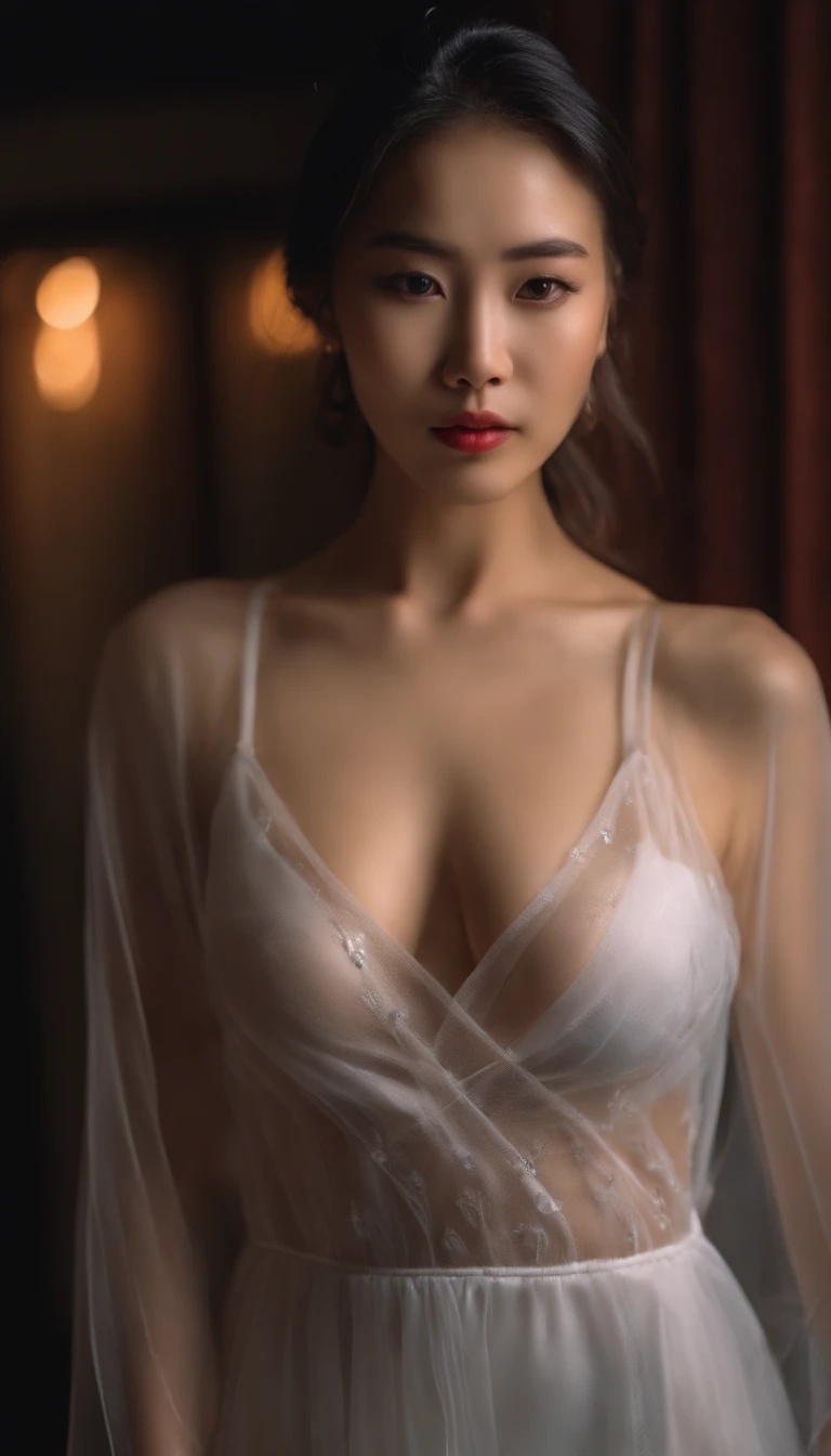 A photoshoot discovers a female sprain in her bathroom. The outfit was revealing and wet. Revealing smooth white skin Asian girl wearing gorgeous nightgown and sheer bra Transparent suit, wide neck suit, clear, studio lights 4k, 8k --spect 9:16 --no 3d --v 4 --q 2
