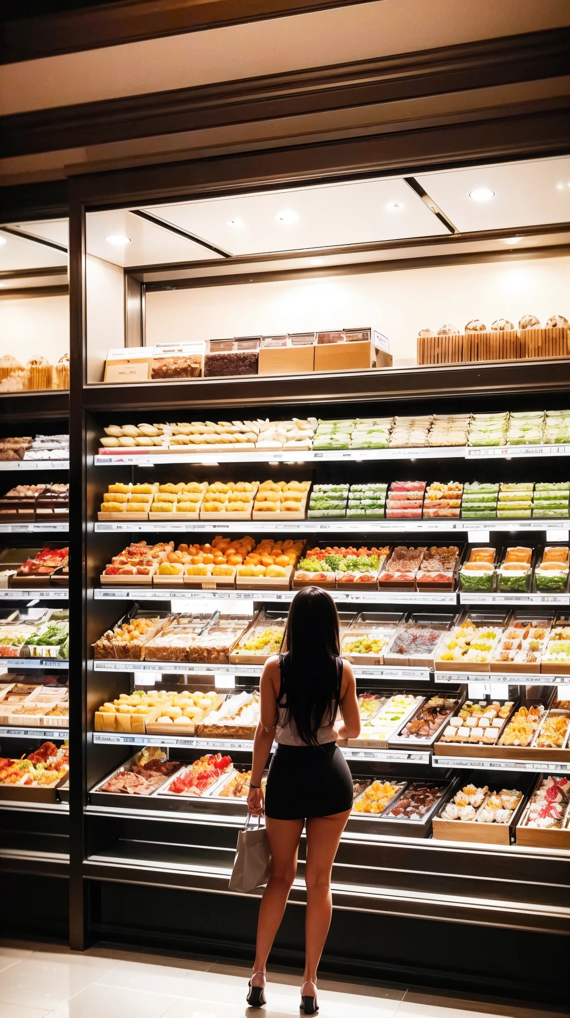 (best quality,ultra-detailed,realistic),glass door,food store,beautiful girl leaning her sexy back on the transparent glass,shopping,modern interior design,healthy food,organized shelves,colorful fruits and vegetables,soft lighting,window display,reflection,pristine cleanliness,crisp air conditioning,inviting atmosphere,shopping bags,positive energy,stylish clothing,fresh produce,enticing aromas,trendy beverages,chilled drinks,interacting with customers,busy cashier,friendly staff,smiling faces,convenience,comfortable temperature,delicious pastries,tempting desserts,artisan bread,attractive packaging,displayed prices,unique products,popular brand items,nutritional value,hygiene standards,pleasing aesthetics,indoor plants,vibrant floral arrangements,elegant wine selection,classic music,stimulating sensory experience