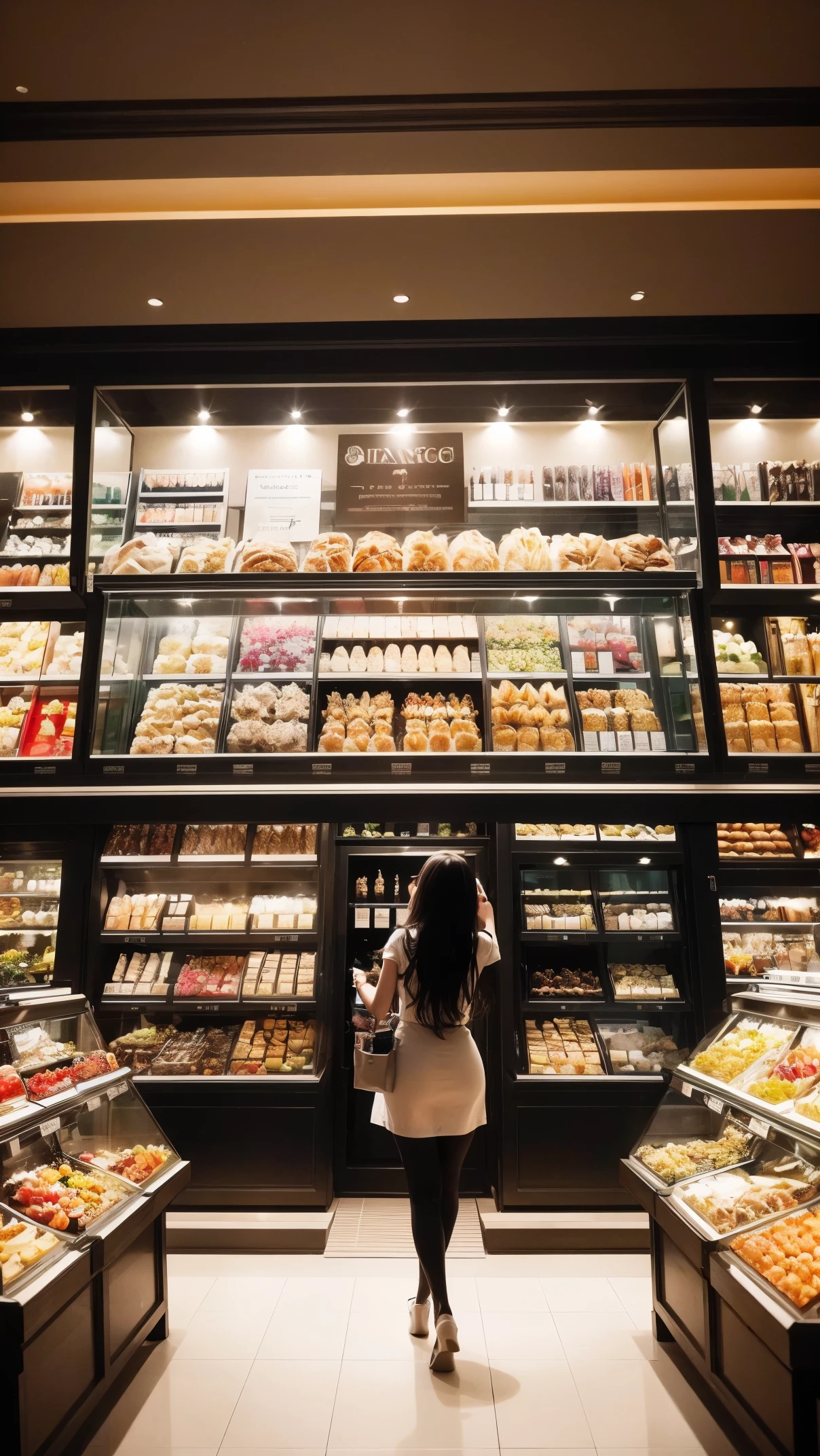 (best quality,ultra-detailed,realistic),glass door,food store,beautiful girl leaning her sexy back on the transparent glass,shopping,modern interior design,healthy food,organized shelves,colorful fruits and vegetables,soft lighting,window display,reflection,pristine cleanliness,crisp air conditioning,inviting atmosphere,shopping bags,positive energy,stylish clothing,fresh produce,enticing aromas,trendy beverages,chilled drinks,interacting with customers,busy cashier,friendly staff,smiling faces,convenience,comfortable temperature,delicious pastries,tempting desserts,artisan bread,attractive packaging,displayed prices,unique products,popular brand items,nutritional value,hygiene standards,pleasing aesthetics,indoor plants,vibrant floral arrangements,elegant wine selection,classic music,stimulating sensory experience
