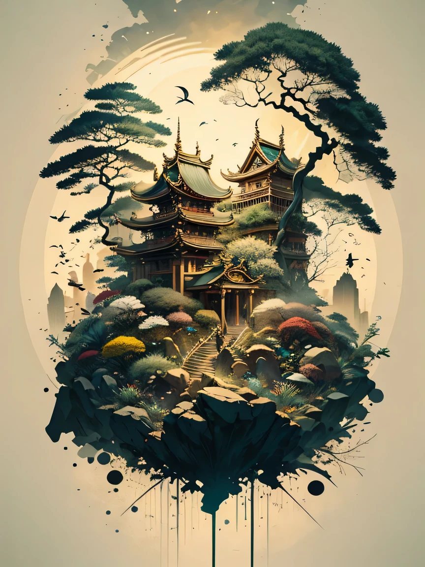 Absurd, high resolution, ultra-detailed, (1 girl:1.3), broken, design a beautiful temple scene, intricate architecture, lush gardens, and a sense of peace and spirituality. Broken, creating an image of a destructive demon with terrifying features, dark powers, and a thirst for chaos and destruction. Broken, designed with a fisheye effect image that captures a wide field of view with a unique curved viewing angle. Break to create rooftop views in urban environments with panoramic cityscapes, dramatic skylines, and a sense of elevation. Break , illustrating the tender moments between parents and children, capturing their bonds, love, and connection. Broken, using pointillism to illustrate images, carefully placed tiny dots of color to create a cohesive and visually stunning whole.