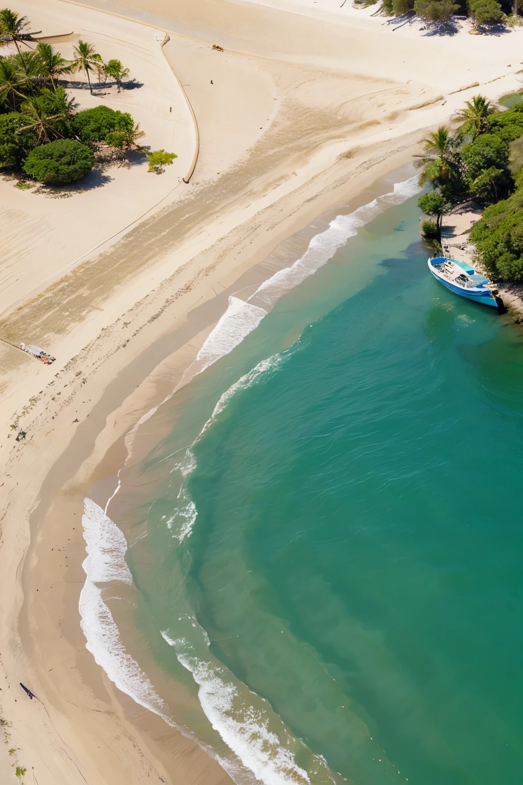 250x600 pixel landscape photo, beach, surf, boat, sand, umbrella, sunny day, clear sky, palm