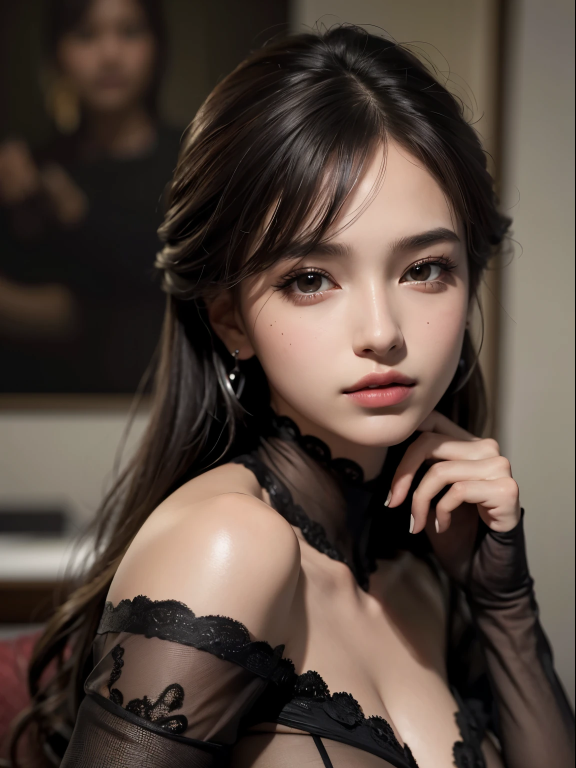 Best quality, masterpiece, ultra high res, (photorealistic:1.4), 1girl, offshoulder, deep shadow, shiny skin