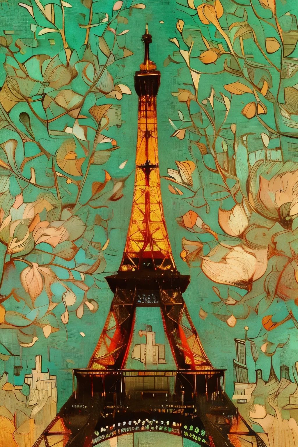 Affiche vectorielle style Van Gogh (Tour Eiffel, champ de Mars, Seine dans la ville de Paris) en terrasse le soir sur la place de la ville à Paris le soir du nouvel An avec les décorations de Noël ; peinture naturalisme impressionniste pointillisme couleurs vives avec du contraste des nuances de bleu royal et de jaune doré et un peu orangé, Proche de la perfection, dynamique, Clair de lune, Très détaillé, Peinture à l’aquarelle Vincent Van Gogh, illustration, illustrations de Van Gogh, Paris, Tour Eiffel, champ de Mars, Seine dans la ville de Paris, selfie impressionniste pointillisme vue avec décorations lumineuses de Noël avec le style impressionniste naturalisme pointillisme Paris