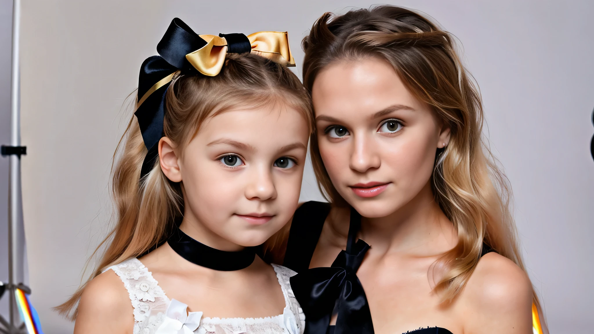 Two young girls posing for a picture in front of a camera - SeaArt AI