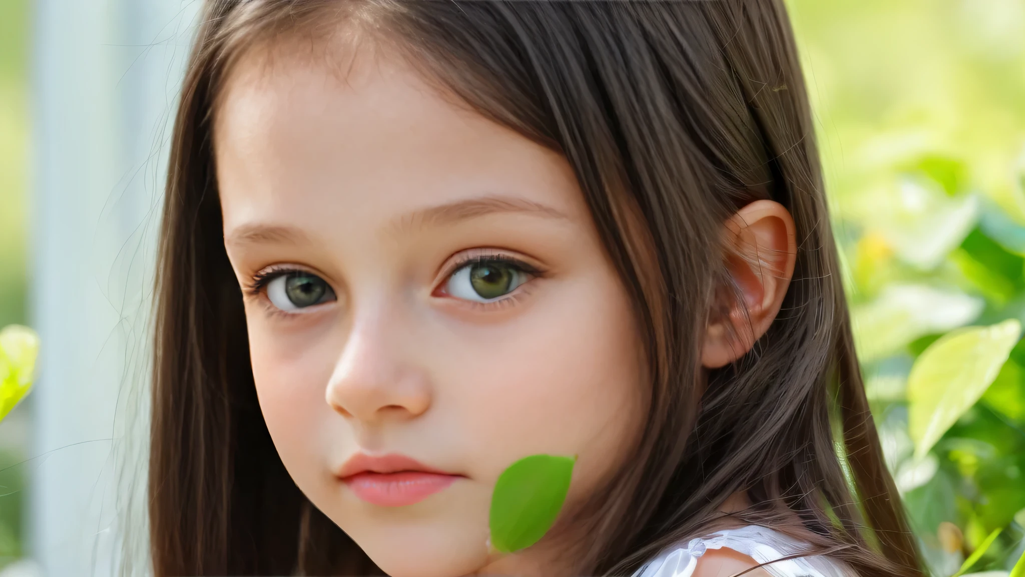 -yeld Ruan girl, small and delicate body, long black hair and green eyes、Natural skin texture, Hyper-realism, dreamy girl
