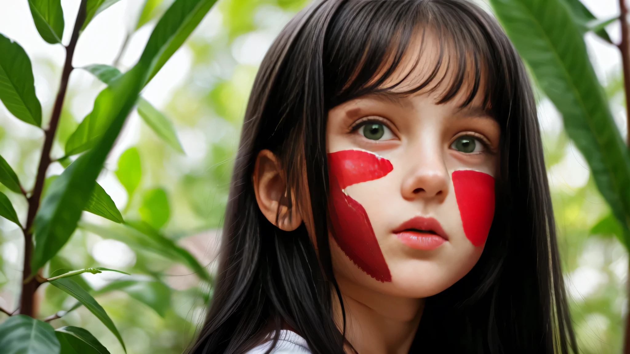 -yeld Ruan girl, small and delicate body, long black hair and green eyes、Natural skin texture, Hyper-realism, dreamy girl