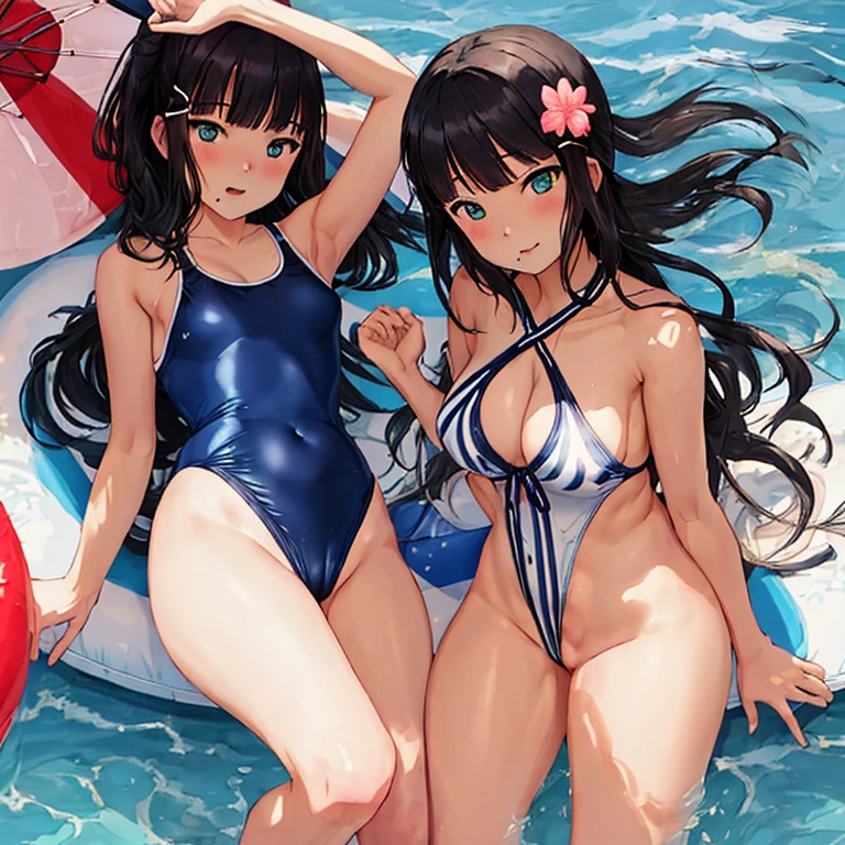 best quality, very aesthetic, Super detailed, best illustration, nsfw, navy blue swimsuit, Japan Student Swimsuit, black_hair