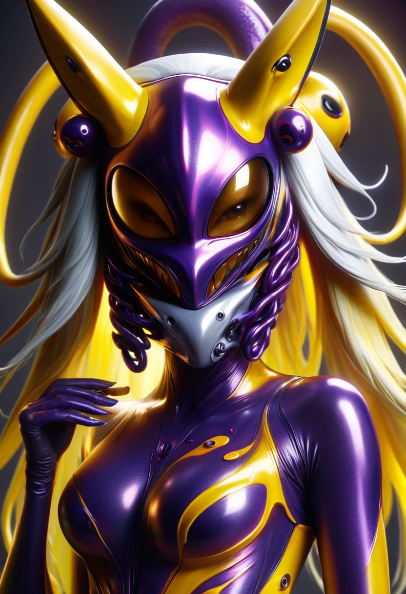 NSFW，female，whole body concept，evil depravity，Renamon type full face helmet，Renamon type full body suit，Full body tight suit，vagina，Insert dick tentacle into pussy，tentacle cockpit，fused with tentacles，
