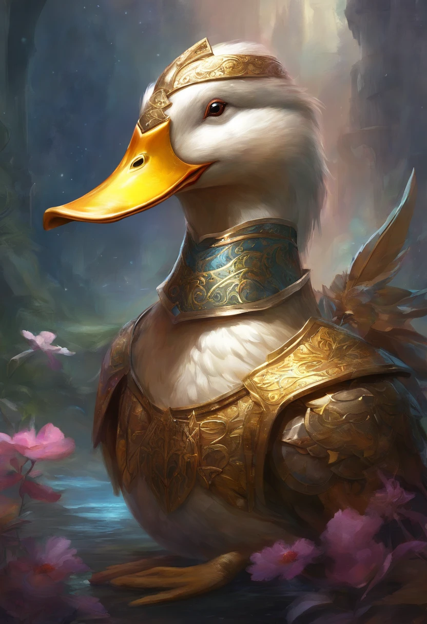 A duck wearing knights armor