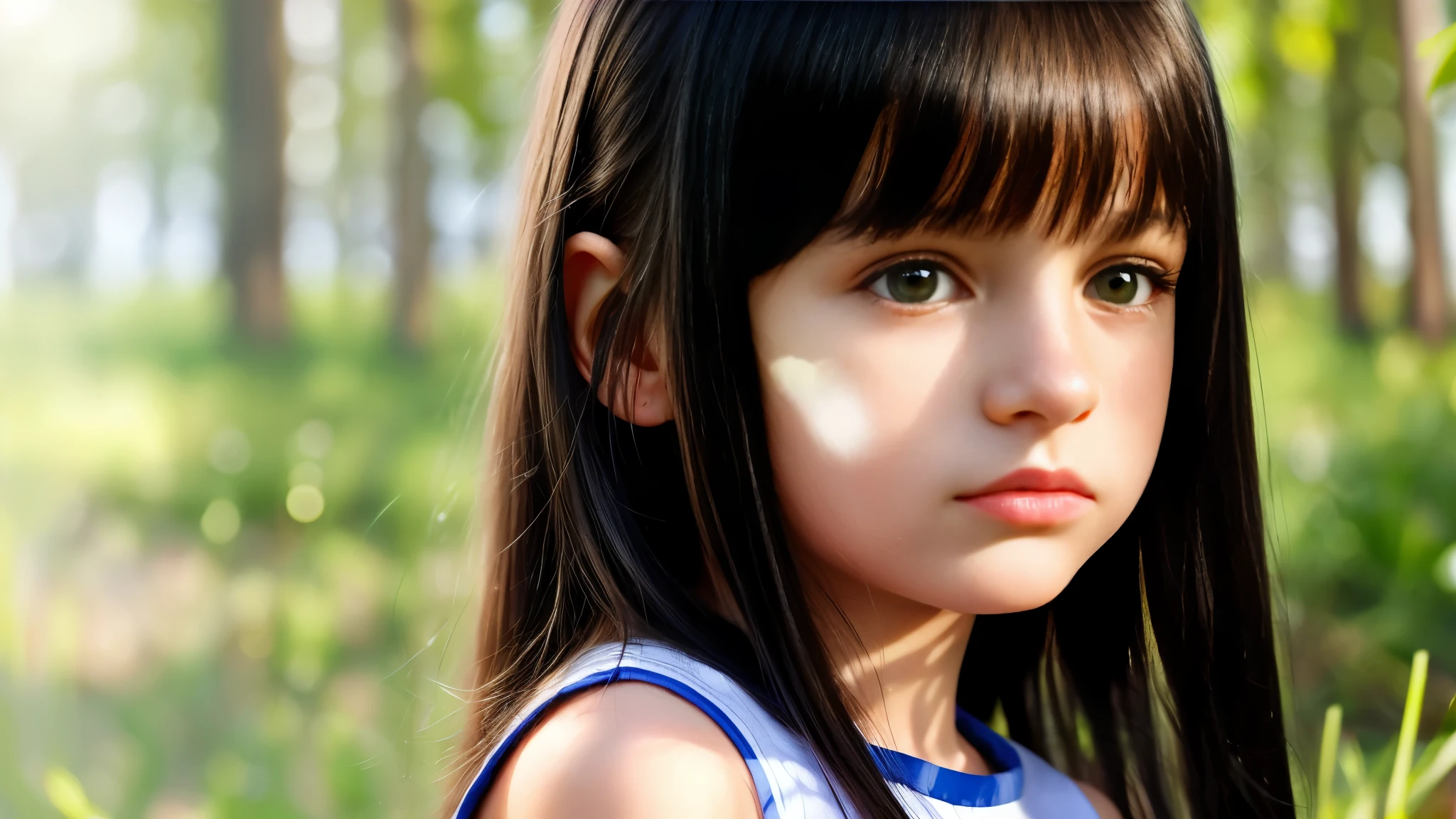 -yeld Ruan girl, small and delicate body, long black hair and green eyes、Natural skin texture, Hyper-realism, dreamy girl