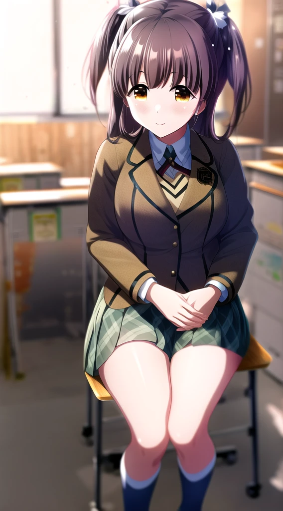 high quality, best quality, muste piece, disorganized, ((Yu Suzumura)), school uniform, 1 girl,  solo