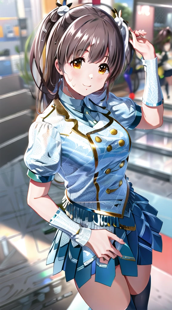 high quality, best quality, muste piece, disorganized, ((Yu Suzumura)), idol uniform, 1 girl,  solo