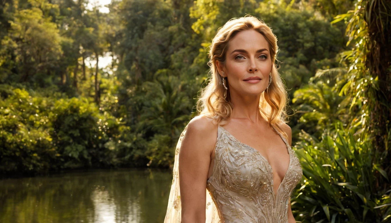 --Nymph --graceful --fluttering, "Sharon Stone com vestido Branco longo" --olhos brilhantes --pele radiante --cabelos dourados --sorriso encantador --banho de luar suave, --Scenery --magical --enchanted forest --soft moonlight --lake, --Aura --serene --ancestral mystery --ethereal beauty, modelo de moda 25 anos [[[[clivagem em corpo inteiro]]]], [[[[Boobgasm]]]], [[[[Neck]]]], [[[[ombros]]]], olhos perfeitos, Perfect iris，Perfect lips，Dentes perfeitos，pele perfeita，cara longa，luz frontal suave，HDR，Garota de Cinema, vestido detalhado，Flores brancas ou cor-de-rosa no fundo，（cor pastel：1.2）