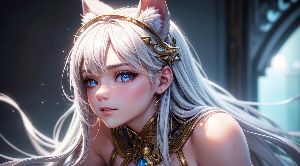 (Cinematic footage, full medium closeup, gorgeous 18-year-old kemonomimi woman soft pale skin, cute and youthful face, well-defined eyebrows, delicate nose, ultra-detailed: 1.1, photo-realistic: 1.4, depth of field, cinematic lighting, IMAX camera, HDR, DTM, Full HD, 8k, flared, medium breasts: 1.5, slim, smile, standing, 8K picture quality, sexy seduction, 4k, 8k, highres, best quality, plump and round lips: 1.4, realistic: 1.37 long, flowing: 1.1 luscious, plump: 1.1 sparkling sequins: 1.1 subtle, 0.9 soft, warm: 1.1 masterpiece: 1.2, realistic: 1.4, photo-realistic: 1.37, ultra-detailed: 1.1 busty animal ears, beautiful, detailed ears: 1.1 best quality, 4k, highres, masterpiece: 1.2 detailed, piercing eyes: 1.1 masterpiece: 1.2 very three-dimensional: 1.2, Unreal Engine 5, octane render), (beautiful ultra-detailed face, eyes, highly detail skin texture, high detailed skin, ultra-detailed body, bright and glowing skin: 1.1)
(Physical Rendering, Professional Lighting, Photon Mapping, Radiosity, Soft Light, Lens Reflection: 1.3)
(best shadow)
(3D: 0.5, realistic: 0.5, photo-realistic: 1.4)
(Sharp focus: 1.5)
(beautiful face, perfect face: 1.1)
(eye makeup: 1.2)
(tight body, fitness body: 1.2)
(highest quality)
(8k, best quality, masterpiece: 1.3)
((masterpiece, best))
(best illustration)
(high detail: 1.1)
(detailed Dungeons & Dragons realm background: 1.3)