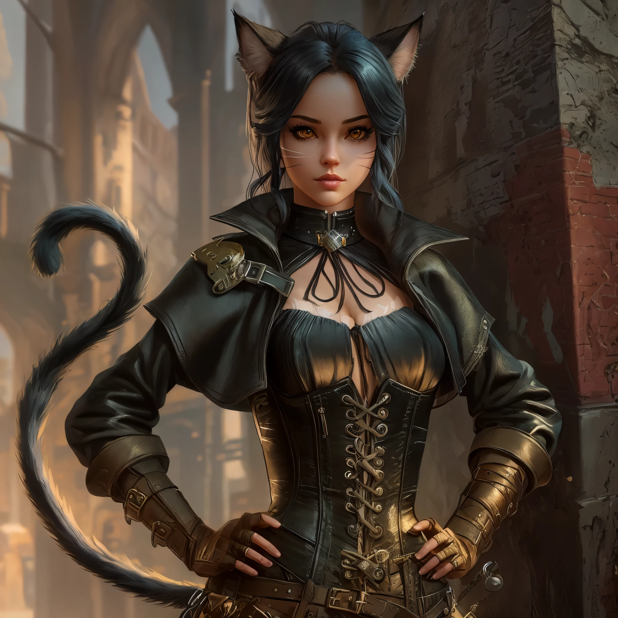 a close up of a woman in a corset with a cat tail, unreal engine character art, beautiful young catgirl, portrait of a steampunk catgirl, attractive cat girl, artgerm ; 3d unreal engine, unreal engine fantasy art, stunning character art, hyperdetailed fantasy character, female character, epic exquisite character art, small character. unreal engine 5 araffe catwoman with black hair and leather outfit standing with her hands on her hips, portrait of a goth catgirl, attractive cat girl, beautiful young catgirl, catgirl, anthropomorphic female cat, cat girl, anthro cat, tiefling, tiefling rogue, in the art style of bowater, commission for high res, a close up of a woman in a corset with a cat tail, unreal engine character art, beautiful young catgirl, portrait of a steampunk catgirl, attractive cat girl, artgerm ; 3d unreal engine, unreal engine fantasy art, stunning character art, hyperdetailed fantasy character, female character, epic exquisite character art, small character. unreal engine 5