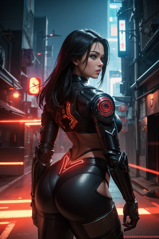 Showing ass to camera, Beautiful Alluring Cyberpunk Samurai, pele nua, Well-toned athletic body, forma elegante, cabelo laranja, pele nua, Fora no Neon Palace, mal vestido, Beautiful Face, Smaurai-inspired bikini armor, seios grandes, mechanical limbs, Robotic parts on display, pele cromada, shiny neon pieces, japanese theme, tema cyberpunk, fiverr dnd personagem, Octane rendering, arte digital, Detalhe extremo, 4k, Ultra HD |, polido, Beautiful, hiperdetalhado, intrincado, elaborar, meticuloso, fotorrealista, sharp focus, WLOP, design de personagens, Motor irreal, Volumetric lighting, reflections, glossy, digital illustration, lascivo, nu, Visible, detailed perfect hands 