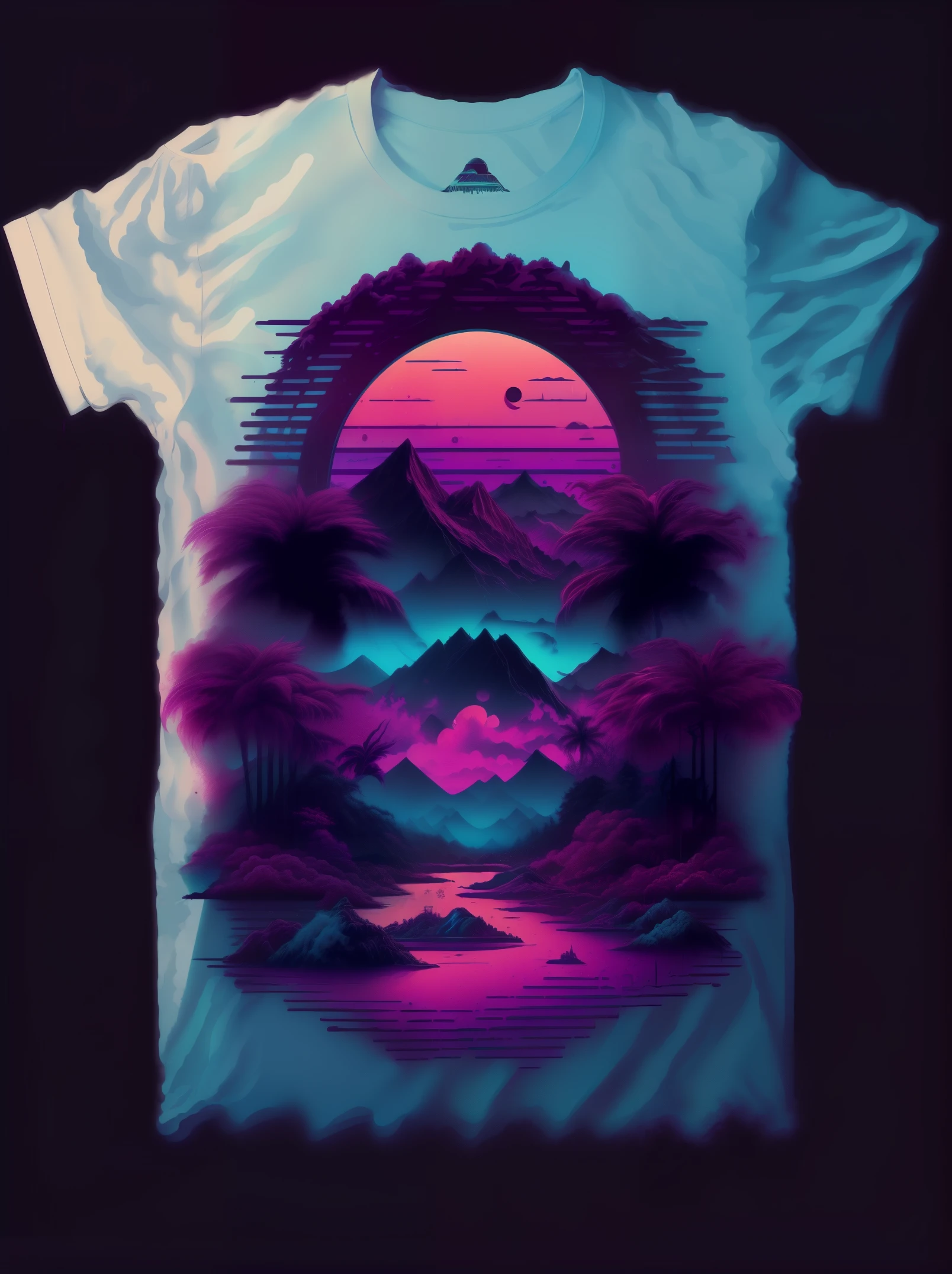 design de tshirt, Estilo VaporWave, aesthetics, frio, triste, Estilo Lofi, ultra detalhado, fundo, paisagem, altamente detalhado, 8k, High definition