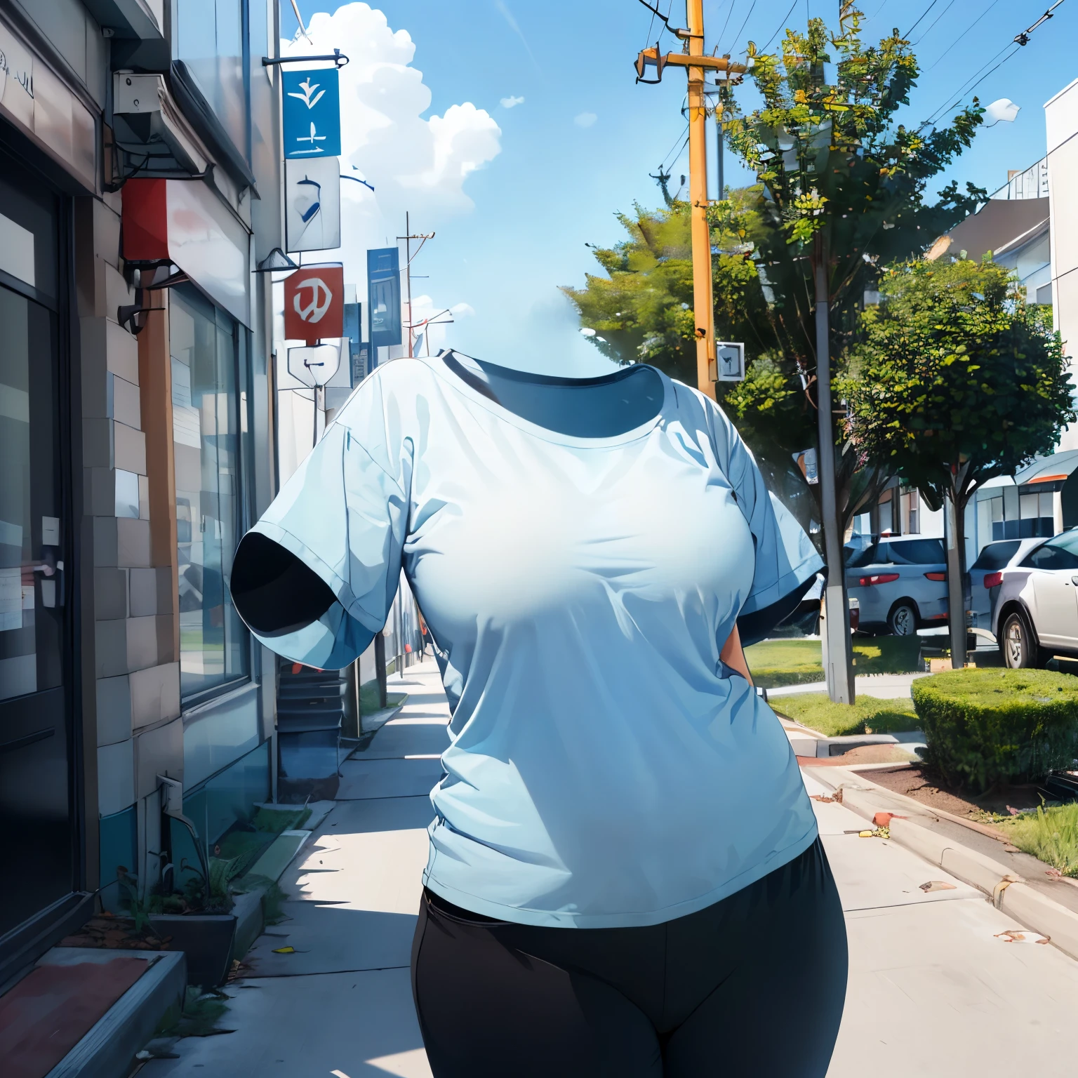 absurdres, highres, ultra detailed, shirt and leggings, cute big breasts, (invisible, no human, headless, handless:1.5), chubby, (close up to breasts), cute pose