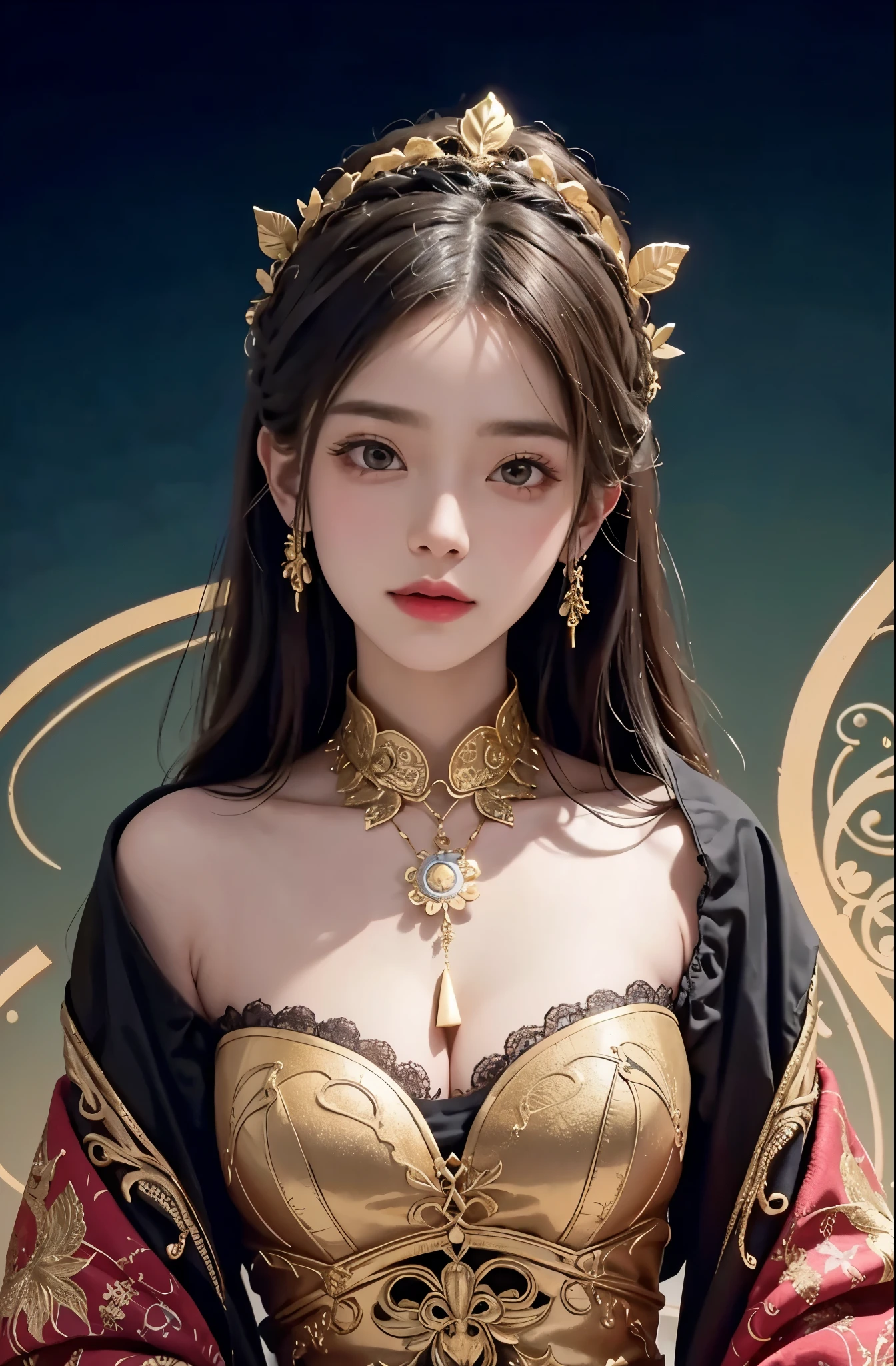(masterpiece、highest quality、highest quality、official art、beautiful and aesthetic:1.2)、(1 girl)、extreme details、colorful、highest details、official art、unity 8k wallpaper、Super detailed、beautiful and aesthetic、big boobs、masterpiece、highest quality、(zentangle、mandala、tangle、Entanglement)、holy light、gold foil、gold foilアート、Glitter painting、PerfectNwsjMajmagic