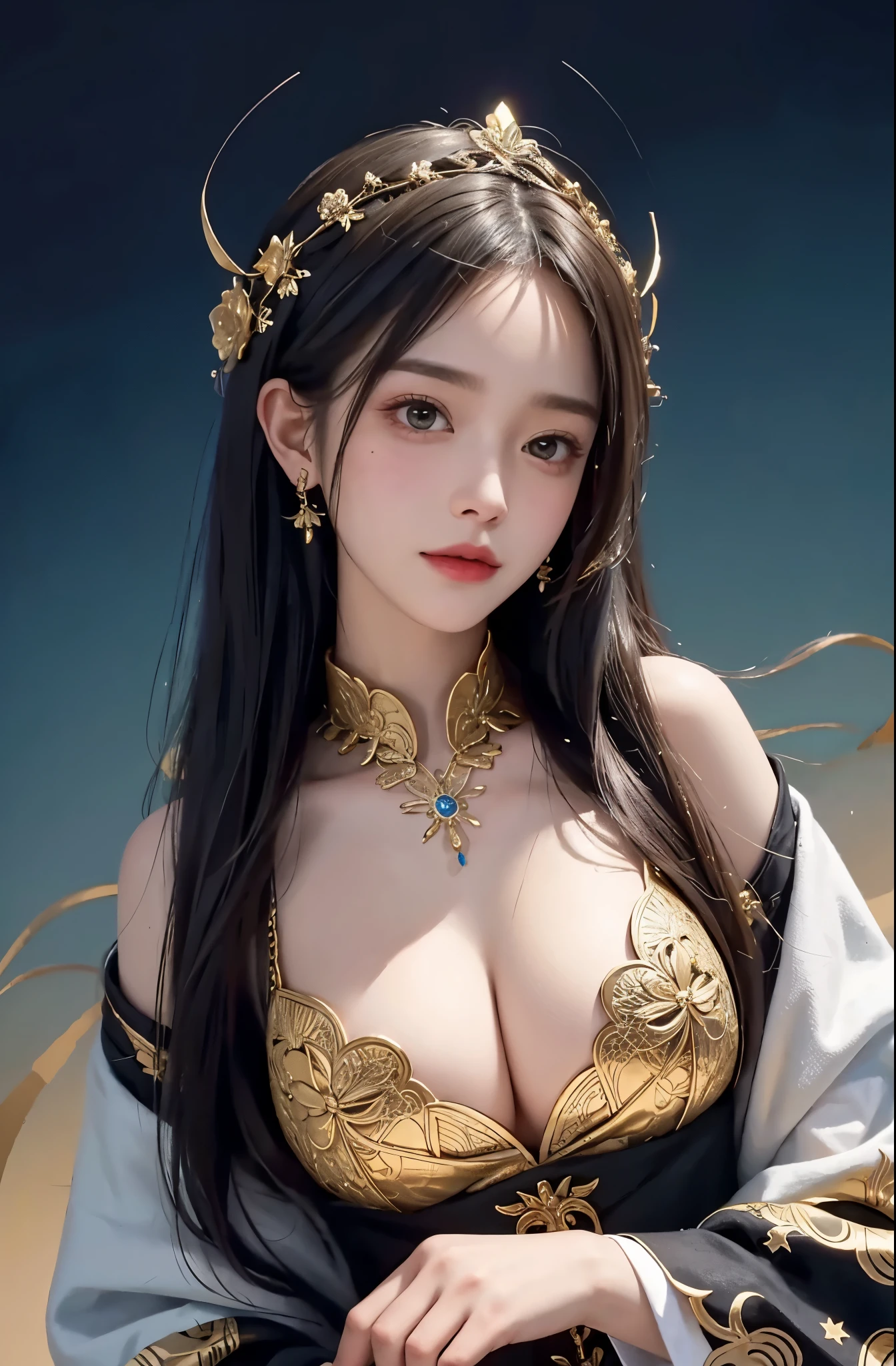 (masterpiece、highest quality、highest quality、official art、beautiful and aesthetic:1.2)、(1 girl)、extreme details、colorful、highest details、official art、unity 8k wallpaper、Super detailed、beautiful and aesthetic、big boobs、masterpiece、highest quality、(zentangle、mandala、tangle、Entanglement)、holy light、gold foil、gold foilアート、Glitter painting、PerfectNwsjMajmagic