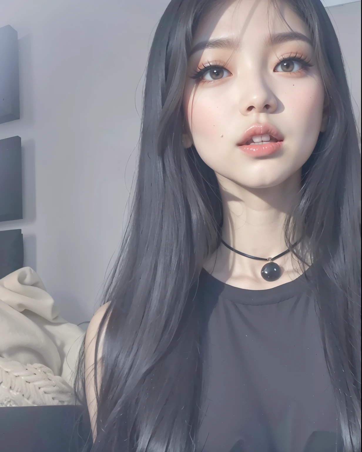 There is Jennie blackpink with long black hair and a black shirt, 1 7 - year - old goth girl, goth girl aesthetic, pale gothic beauty, com cabelos longos e olhos penetrantes, 18 anos de idade, ela parece uma mistura de sujeira, 1 6 anos, cabelo preto e olhos grandes, goth girl, ela tem cabelo preto com franja,  jennie 