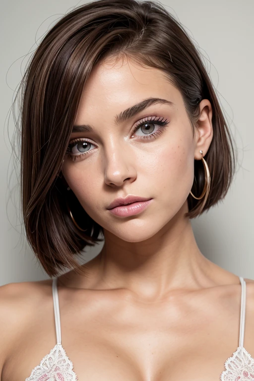Belle fille, Marron_eyeeautiful mince adolescente de 18 ans, cheveux color [Brown highlights cheveux], [Pixie undercut] cheveux)), boucles d’oreilles, lèvres, Réaliste, taille étroite, charmant, pink lèvrestick, maquillage coloré, Cils longs, boucles d’oreilles, porter de l’eye-liner, peau claire, (mignon), (face détaillée), Yeux détaillés, Iris détaillé, corp magnifique, à Paris, Portez des vêtements élégants, tour Eiffel 