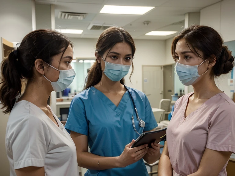 In a hospital, doctors and nurses are working diligently in the operating room to provide care for sick patients. The scene is captured in high resolution (best quality, 4k, highres) to showcase the ultra-detailed (ultra-detailed:1.2) medical environment. The setting exudes a realistic and professional atmosphere, with the use of studio lighting to enhance the vivid colors and the physiologically-based rendering to create a photorealistic effect (realistic:1.37). The doctors and nurses are wearing scrubs and masks, focused on their tasks with extreme detail (extremely detailed eyes and face, long eyelashes:1.1). The hospital equipment, such as surgical instruments, monitors, and anesthesia machines, are depicted with sharp focus and precision (ultra-fine painting). The patients in the room are receiving thorough examination and care from the medical staff. Overall, the scene portrays an efficient and compassionate hospital environment where patients' well-being is the top priority.