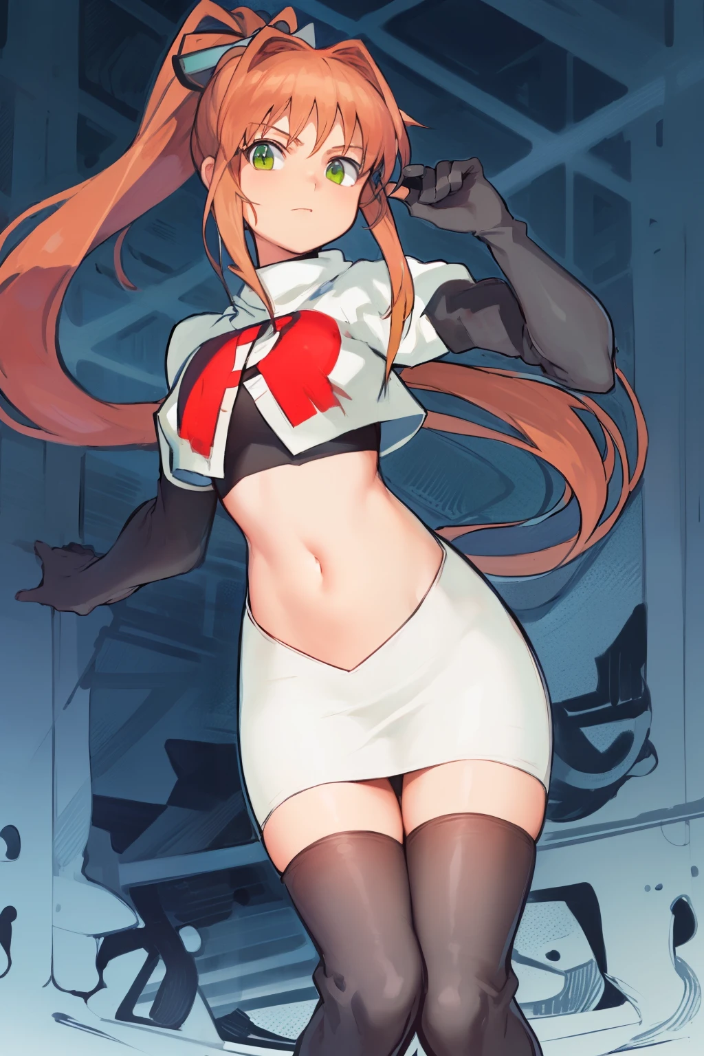 masterpiece, highest quality, Very detailed, figure, Warm lighting, Bright colors, One girl, alone, length_hair, 前hair, Cleaned up_前hair, red_eye, red_hair,
red_dress, Raise the hand, hole under armpit, face with shadow,red outfit,
a woman in a red and black dress with length hair,
Shin_jia a woman in a red dress with a length skirt,