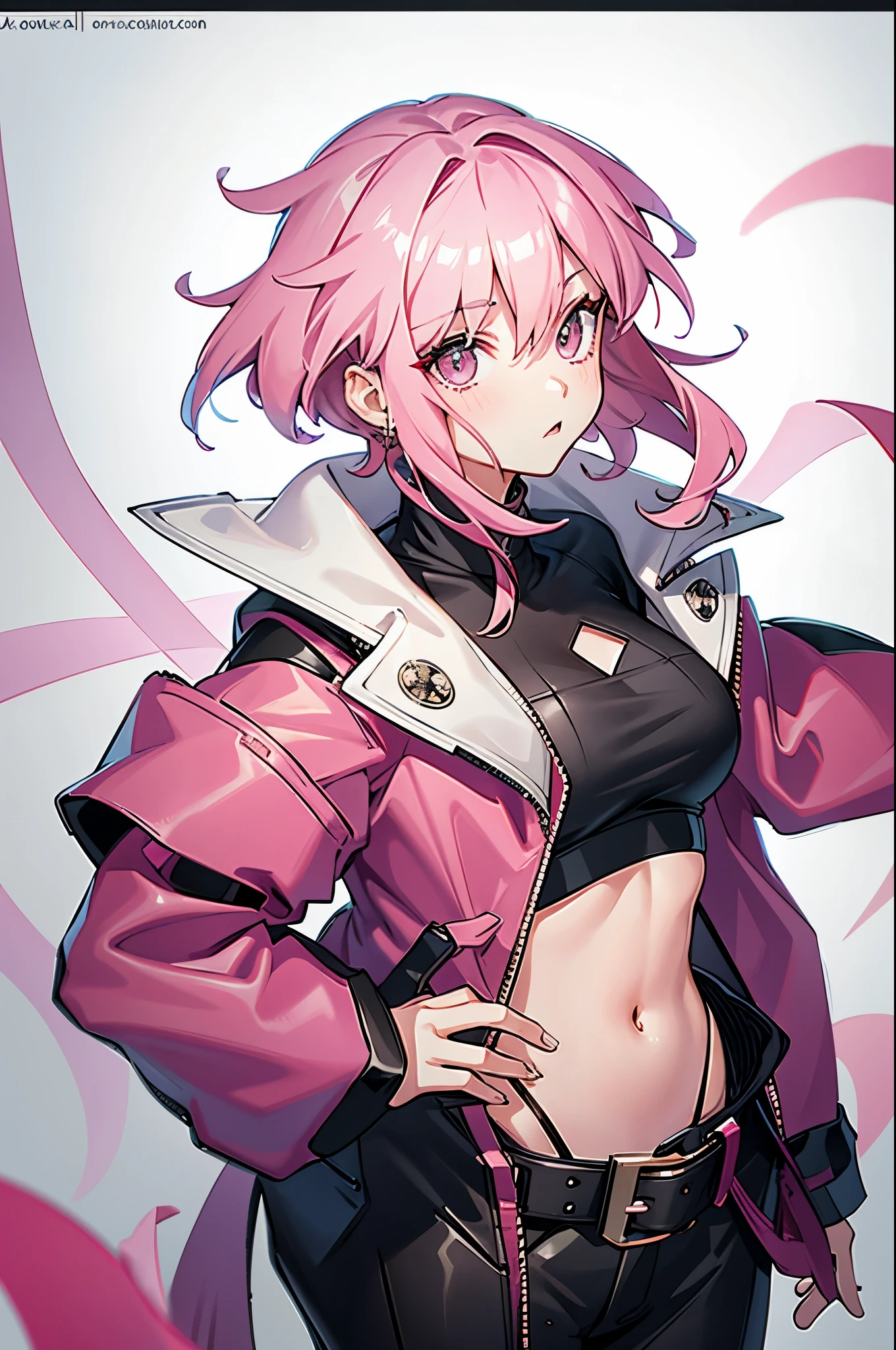 Girl Huge breasts，pink hair with long strands，Day man（《DARLING in the FRANXX》，The heroine，）02，Mecha girl，Darling（The eye，abundantly detailed，）Detailed face，battleground background，