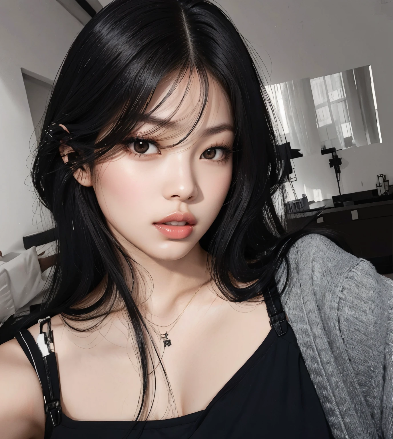 Jenni Blackpink HD with cute lips and huge, an Asian adult woman , beautiful hair, Arms pretty , seios grandes , fleshy lips, olhos bonitos, olhos bem bonitos, cabelo bem preto
