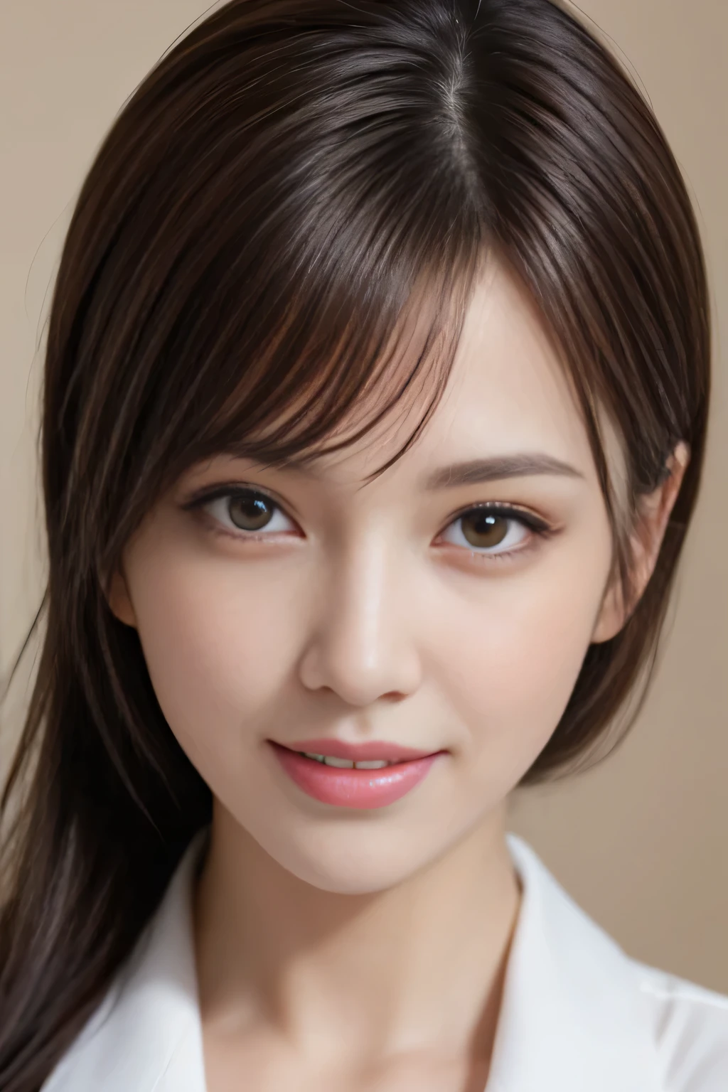 pieces fly, highest quality, realistic, Super detailed, finely, High resolution, 8K Dende Wallpaper, 1 beautiful woman,, light brown messy hair, wearing a business suit, sharp focus, perfect dynamic composition, beautiful and detailed eyes, fine hair, Detailed realistic skin texture, smile, close-up portrait, model body shape