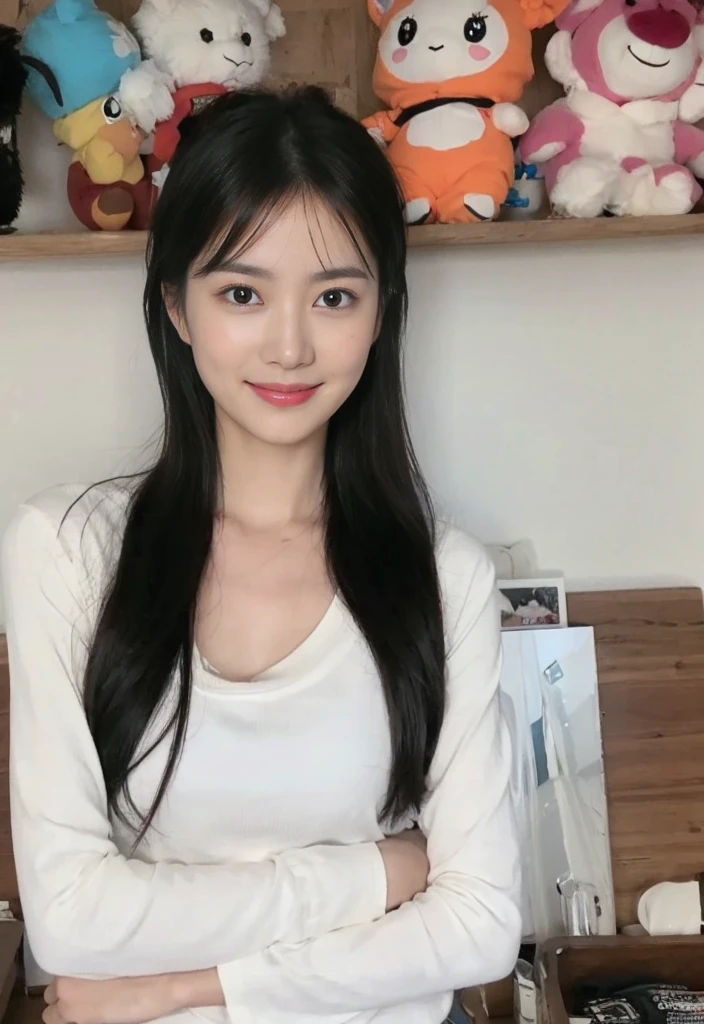 (on the table, best quality, realistically, Super detailed, meticulous, high resolution, 8k wallpaper), Close-up portrait of a beautiful woman, Chariada, smiling, light brown messy hair, Perfect dynamic composition, 美丽meticulous的眼睛, Just like the cover of a fashion magazine, On campus
