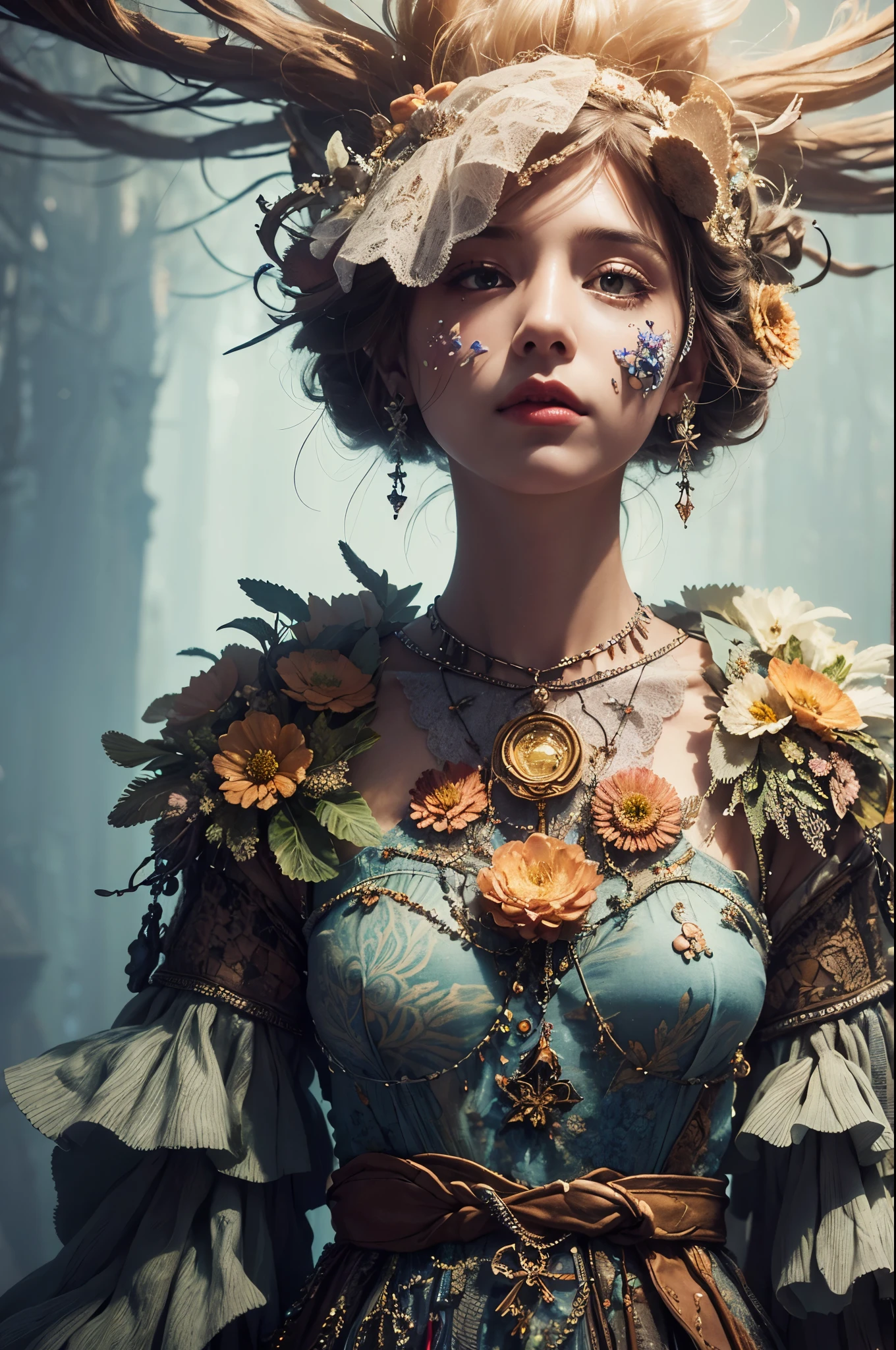 fog, light, dust, royal fractal, holographic cosmic flowers, illustration, mixed technique by Pablo Amaringo "Merriam, Nikolina Petolas, Peter Grik, Dariusz Klimczak, surreal hallucinatory, intricately detailed sharp focus", digital art, perfect composition, beautiful detailed, intricate, insanely detailed octane rendering trending on artstation, 8k art photography, photorealistic concept