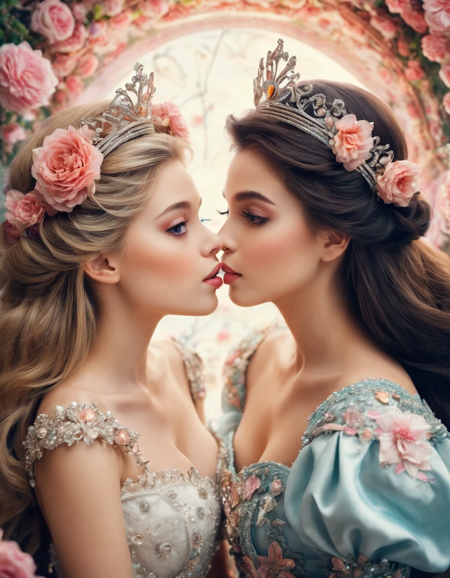 2 princess is gorgeous, love, eye contact, kiss, Beautiful and pretty, princess look out of this world, floral, 