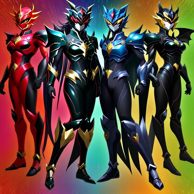 Dragon motif、super sentai、5people's men、1people's women、transformation suit、赤いtransformation suit、青いtransformation suit、黄色のtransformation suit、緑のtransformation suit、黒のtransformation suit、白のtransformation suit