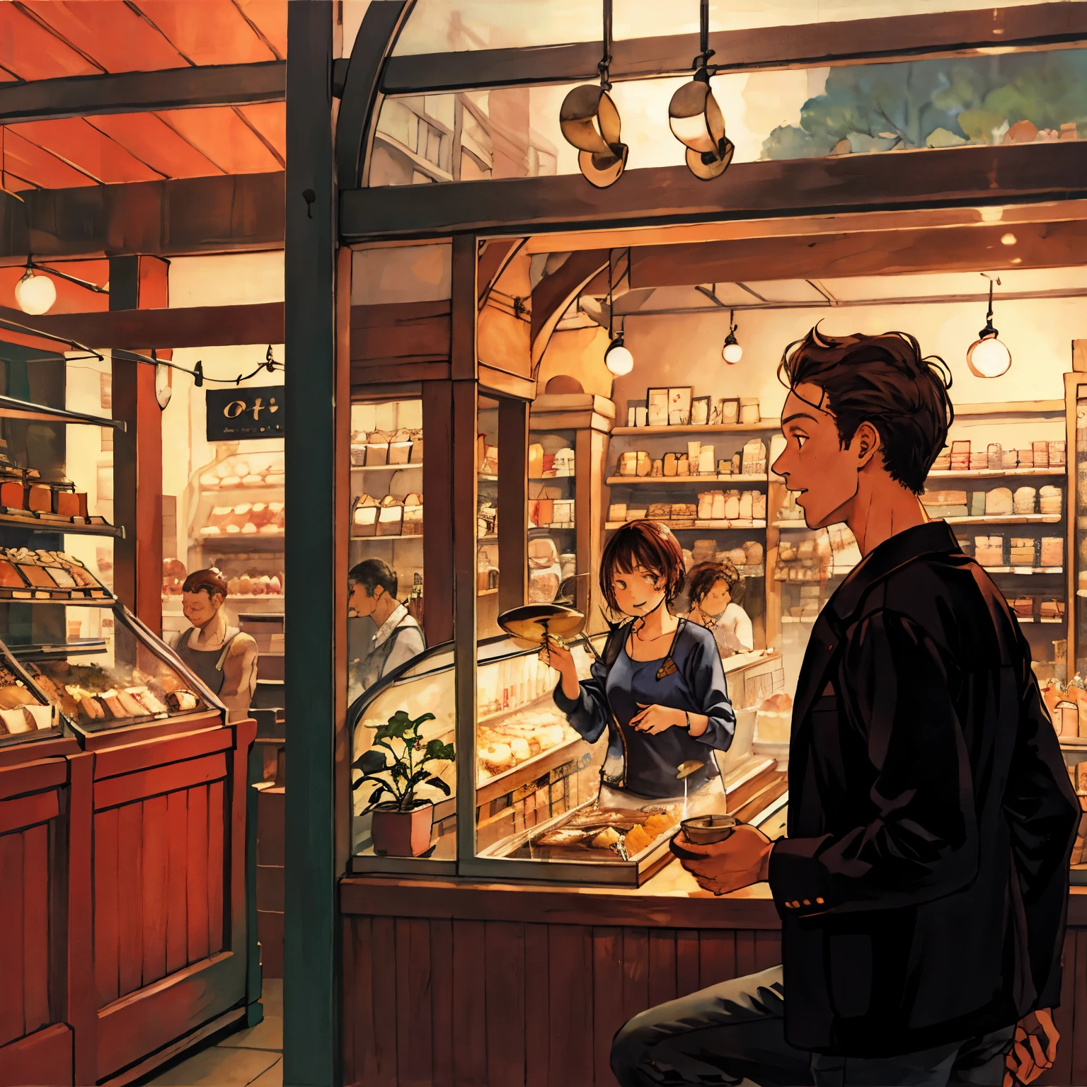 highest quality, detailed landscape, jazz cafe, lively scene, Inside the store, A touch of oil painting,