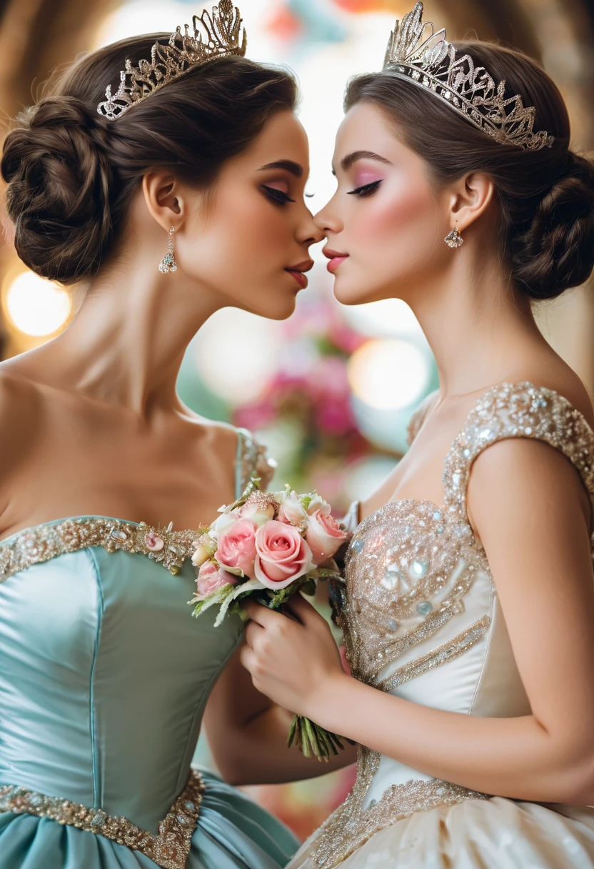 2 princess, love, eye contact, kiss, Beautiful and pretty, princess look out of this world, floral,