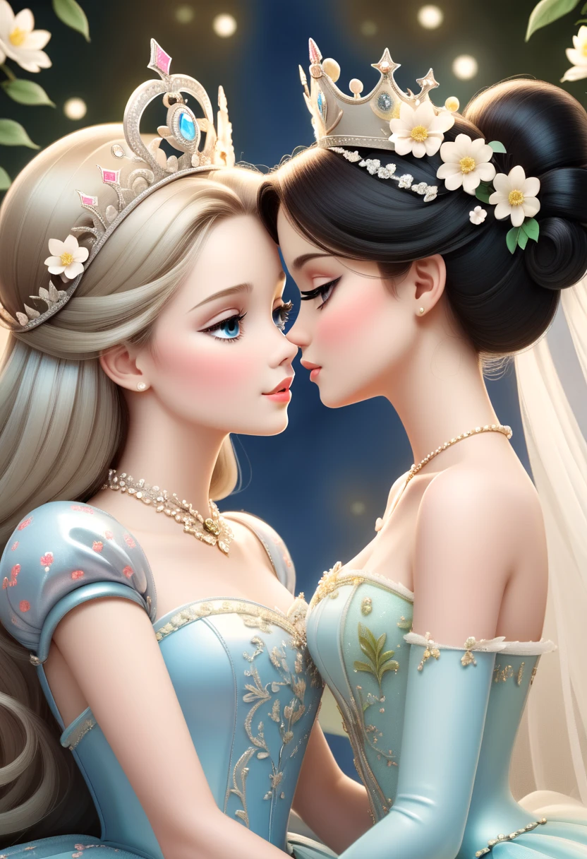 2 princess, love, eye contact, kiss, Beautiful and pretty, princess look out of this world, floral,