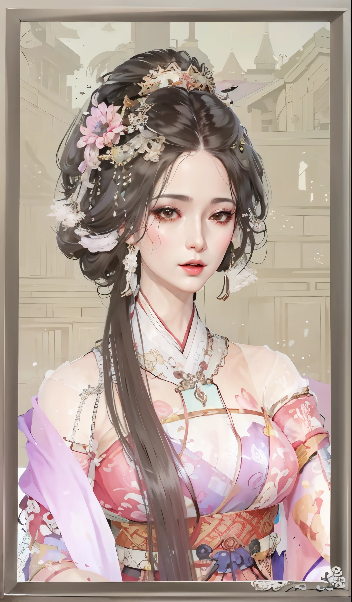 a close up of a woman with a fan and flowers in her hair, a beautiful fantasy empress, ancient chinese princess, ((a beautiful fantasy empress)), palace ， a girl in hanfu, ancient asian dynasty princess, chinese princess, chinese empress, beautiful character painting, beautiful render of tang dynasty, inspired by Lan Ying, royal elegant pose, ancient china art style