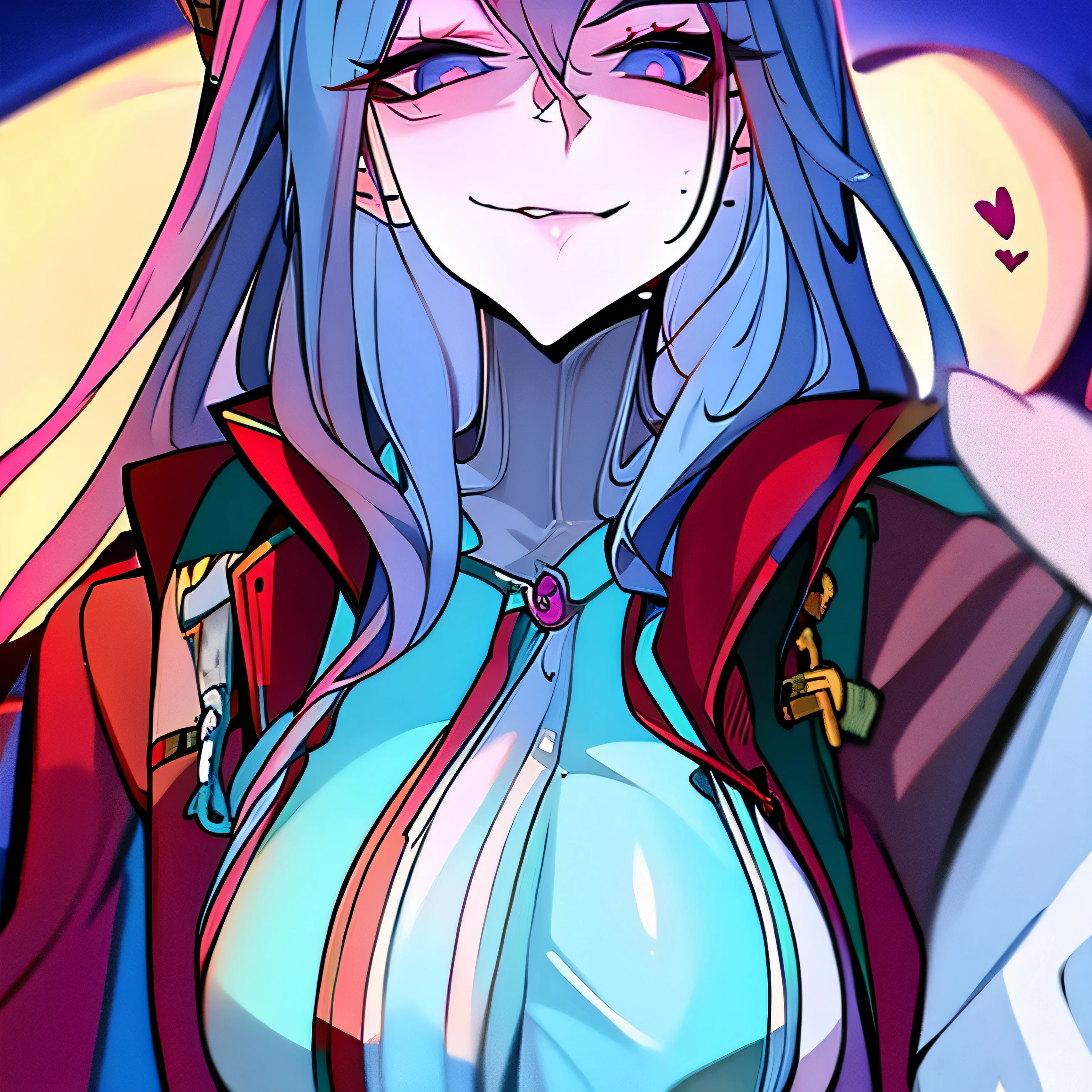 old woman, milf, evil smile,(suggestive:1.3),(corruption), solo, dripping, blue long hair, blue eyes, blush, upper body, (ahegao:1.1), smile, (naughty face), collar bone, trembling, sweat, sweat drop, heart, skin dentation, (speed lines), outdoors, (huge breasts), stick out her tongue out at viewer