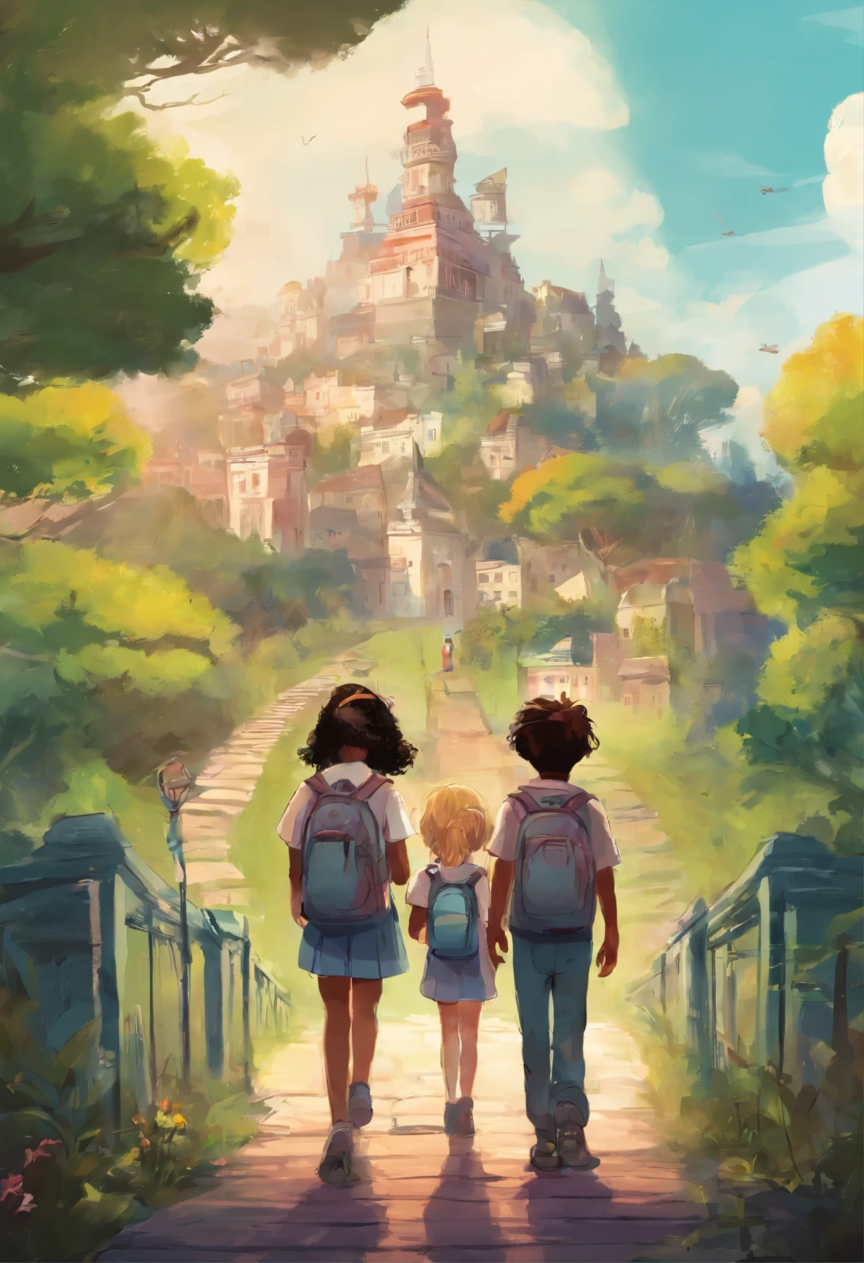 book cover of 3 children helena, olivia e mateus,em uma aventura na escola, onde encontram uma caixa misteriosa, que contem uma ampulheta brilhante