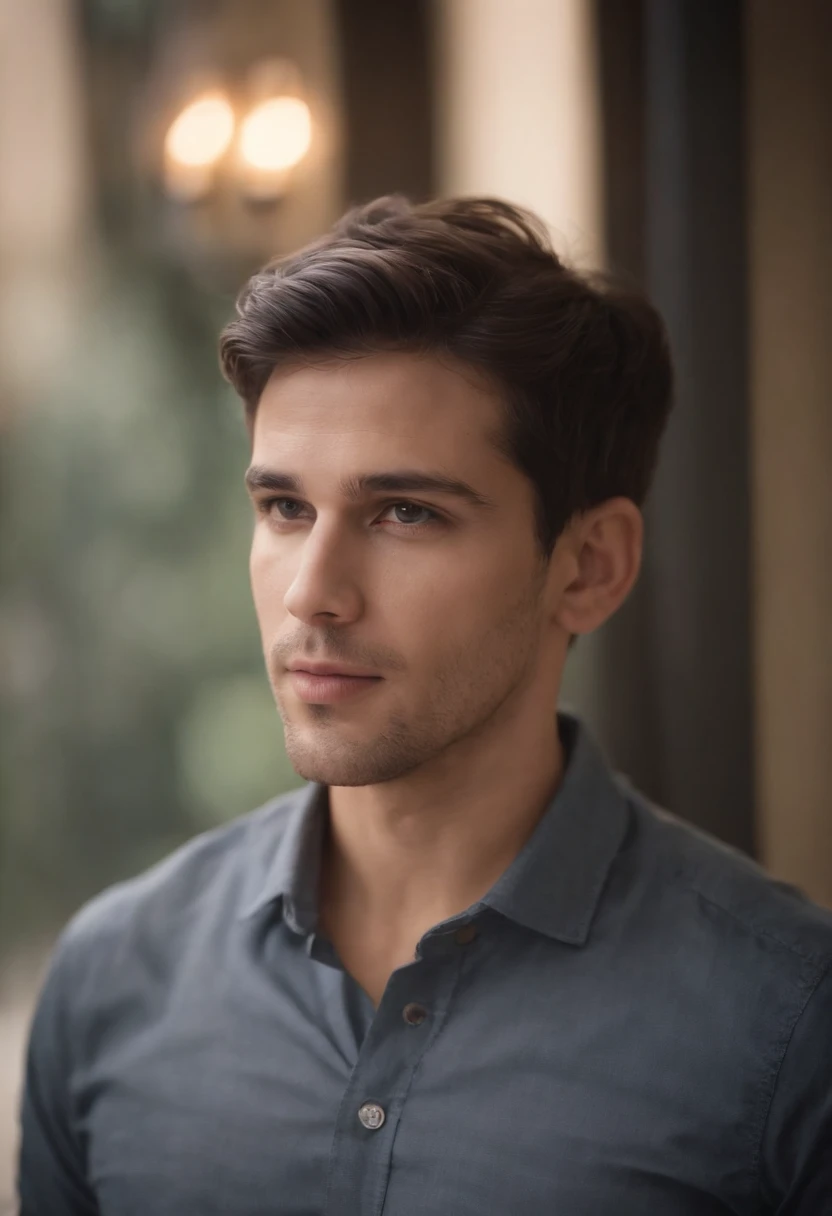Male around 28 years old, Cabello negro natural, Camisa, VELLO, USAR SOLO UNA TOALLA ALREDEDOR DE LA CINTURA, Esvelto, Luz de velas en un ambiente brillante, Ultra Sharp Focus, tiro realista, Camisa
