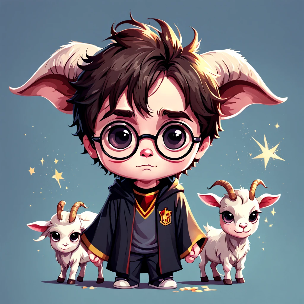 Harry Potter with goat ears , in kawaii art style