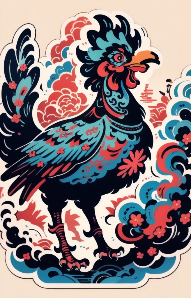 STYLE: kids illustration | SUBJECT: a playful prized black Rooster, (smoking a cigar: 1.3) | AESTHETIC: super kawaii, bold outlines | COLOR PALETTE: pastel | IN THE STYLE OF: Sanrio