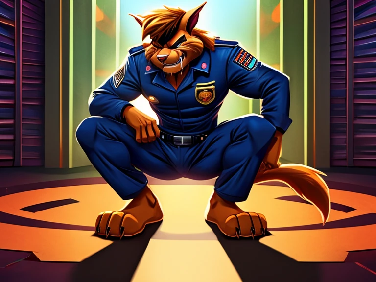 Barefoot hypnotised member of Swat Kats, Chance "T-Bone" Furlong, hypnotized, tebowing, look of defiance on his face, drooling, nice big paws with short claws, SWAT Kats: The Radical Squadron uniform