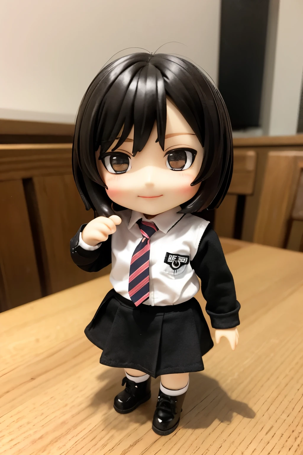 there is a keychain with a doll on it sitting on a table, style as nendoroid, chibi girl,smile, female explorer mini cute girl, nendoroid, nendoroid 3 d, small loli girl, kawaii realistic portrait, cute!! chibi!!! schoolgirl, chibi style, chibi anime girl, cute kawaii girl, small curvy loli