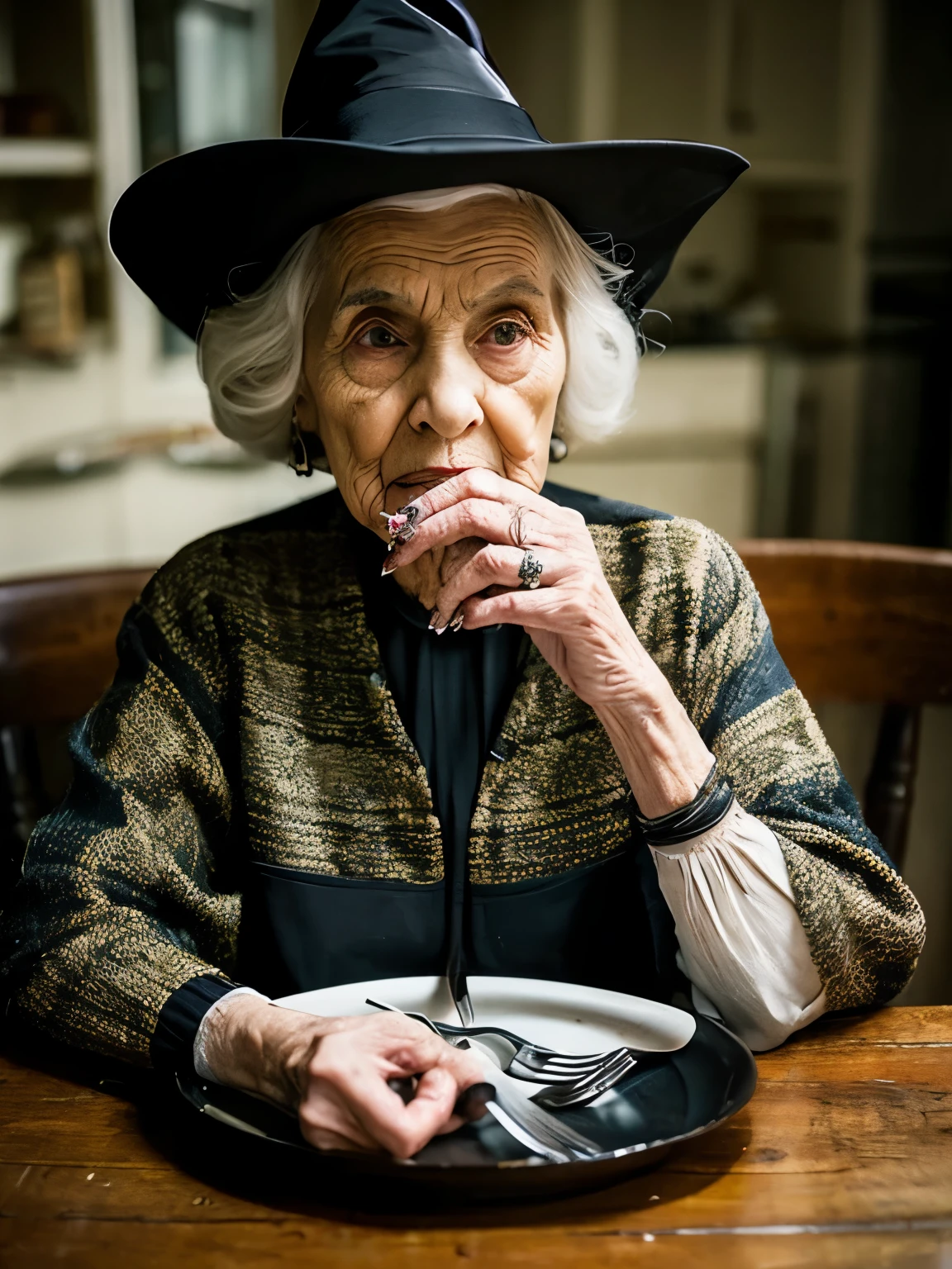 disgusting old woman horror unpleasant murderer murder weapon cutlery event witch