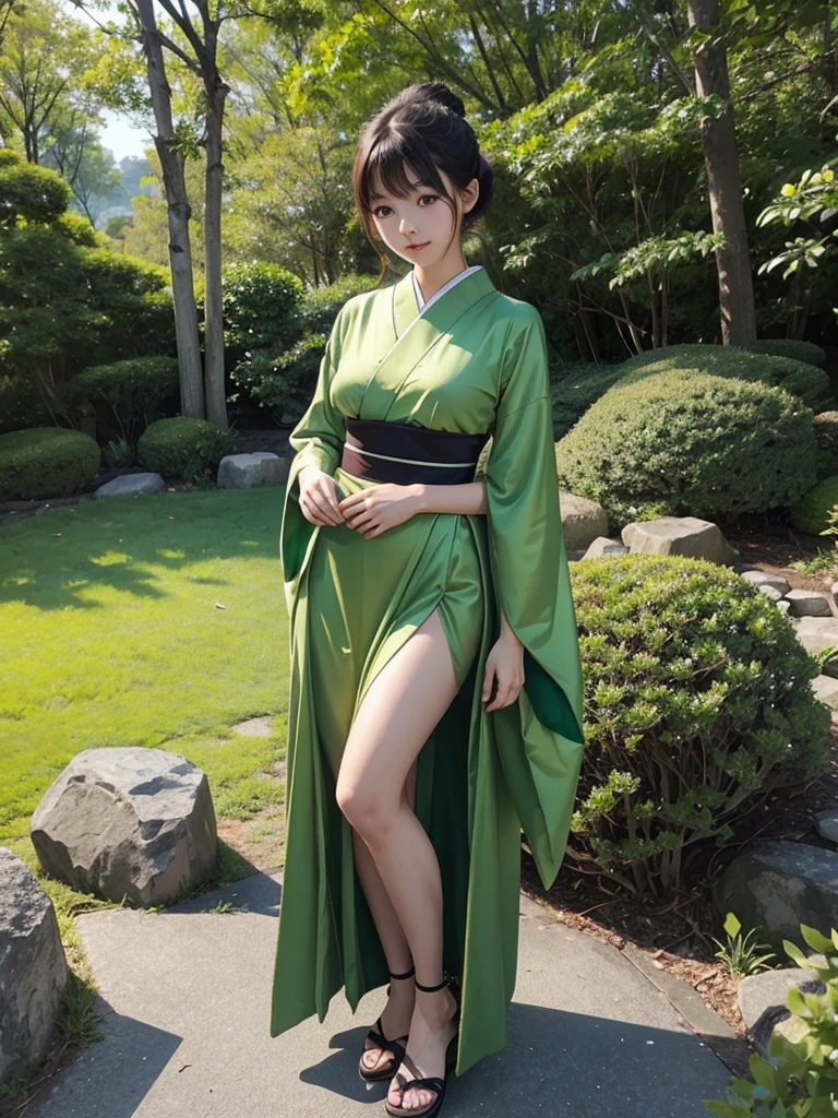 full body photography, an adorable Japanese young idol girl wearing completely green-fire-like dress, photo shoot, real shot, film, filming,