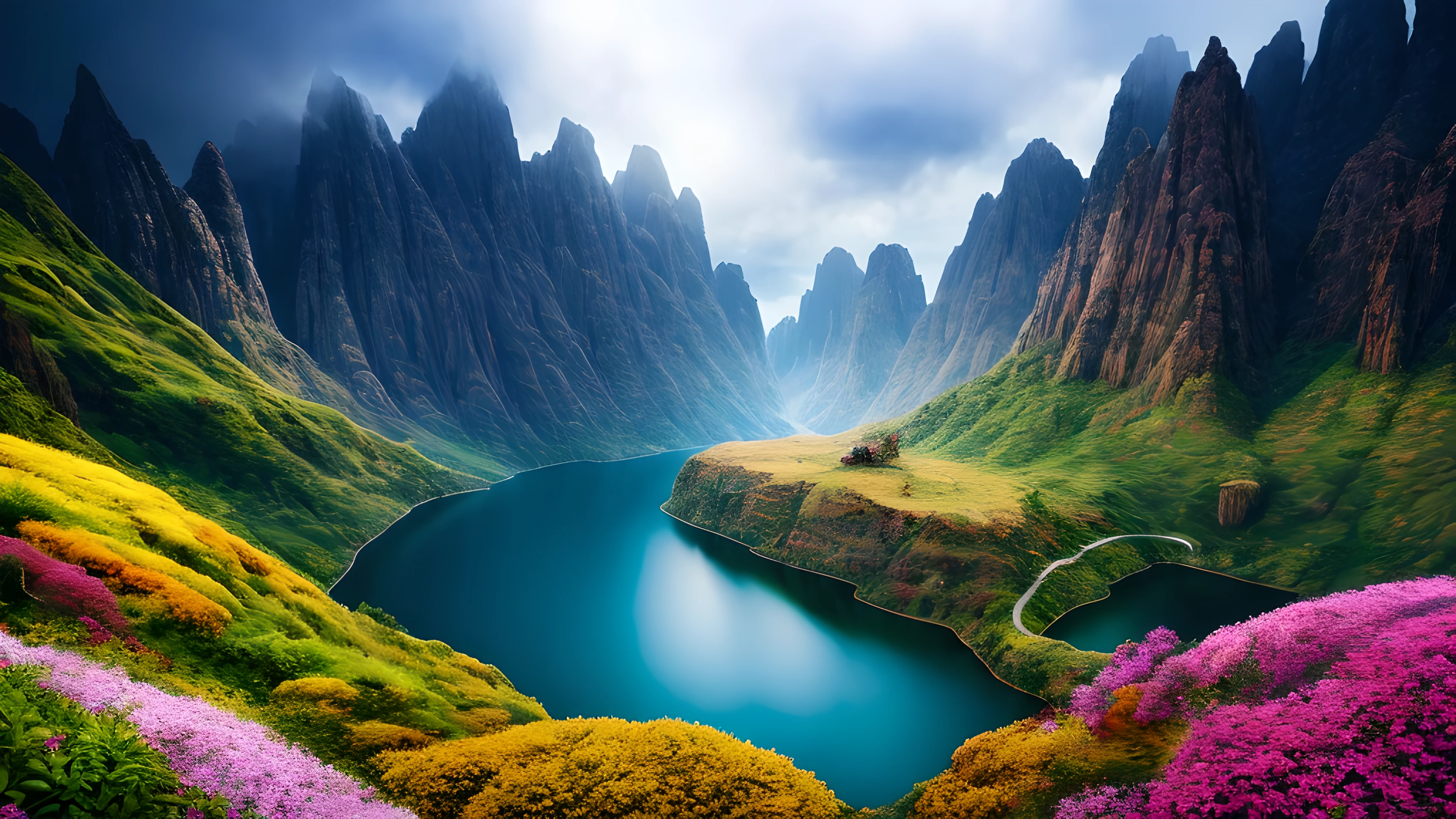 masterpiece, best quality, high quality, extremely detailed CG unity 8k wallpaper, landscape, outdoor, sky空, cloud, sky, no humans, Mountain, landscape, water, Tree, blue sky空, waterfall, cliff, nature, lake, river, cloudy sky空,Award-winning photography, Bokeh, depth of field, high dynamic range, bloom, Color difference ,lifelike,extremely detailed, Popular topics on ArtStation, Trending on CGSociety, complex, high detail, dramatic, midway art